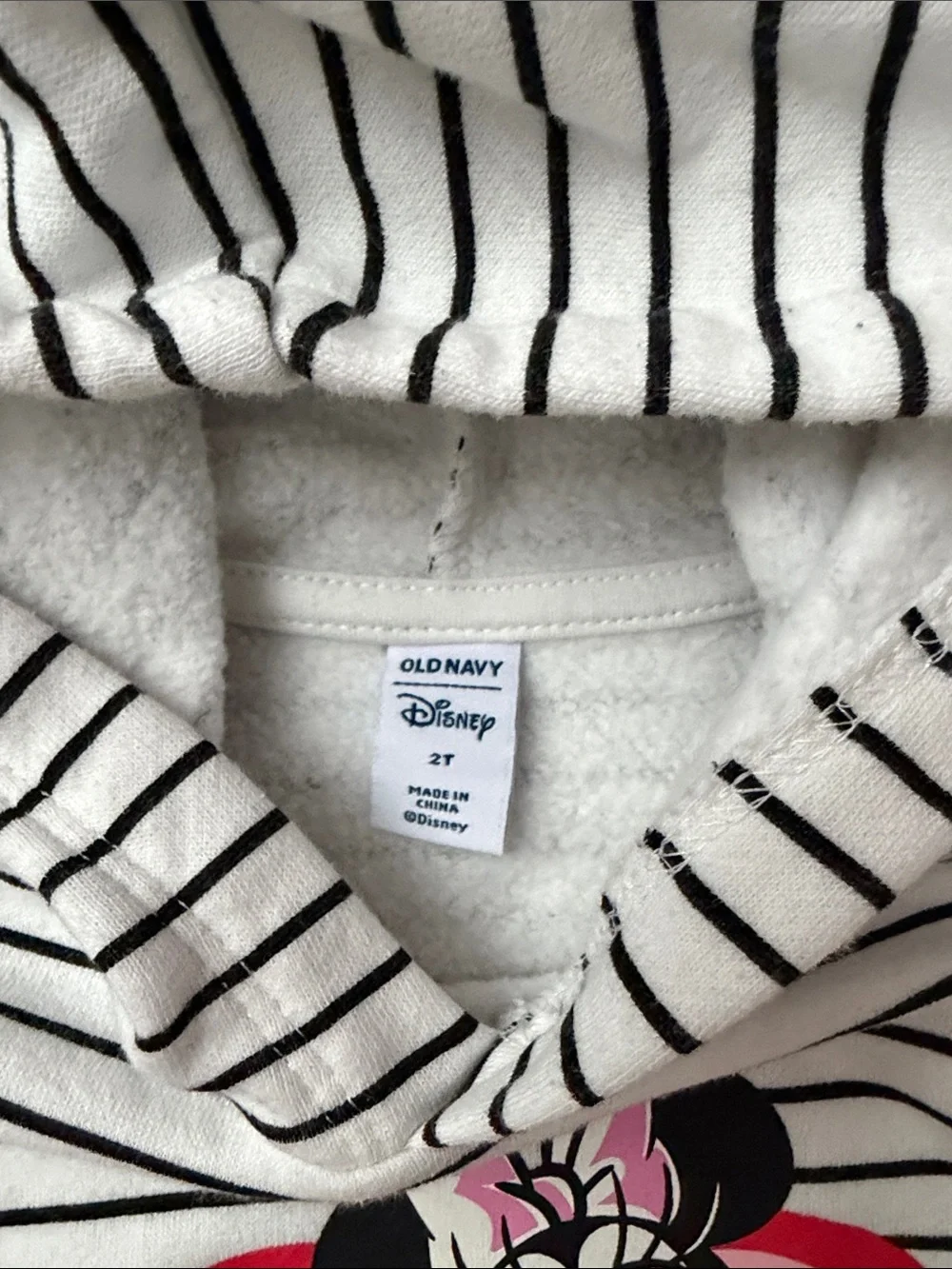 Old Navy Kids Striped Hoodie with Minnie Mouse Heart Graphic - Pink/Black/White